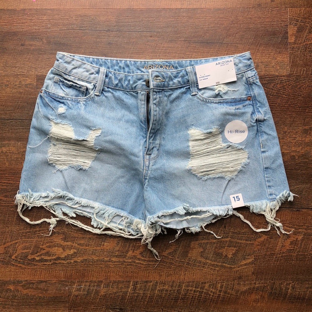 Hi-Rise Distressed Denim Shorts